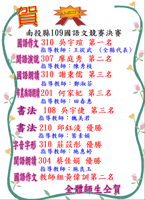 109國語文競賽得獎海報